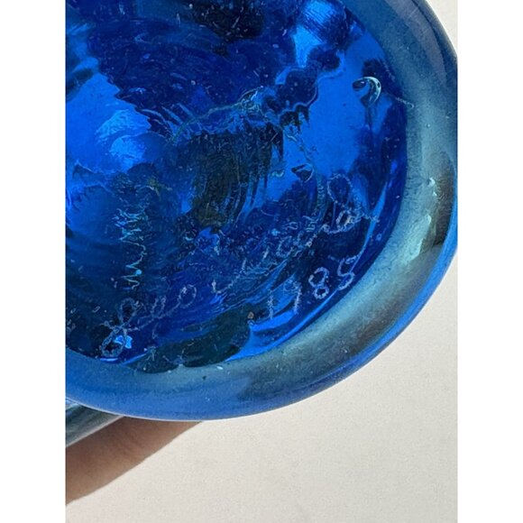 Vintage Leo Ward Glass Blue Bird of Happiness Signed Figurine 1985 3.5L X 2.75"H - Picture 6 of 6